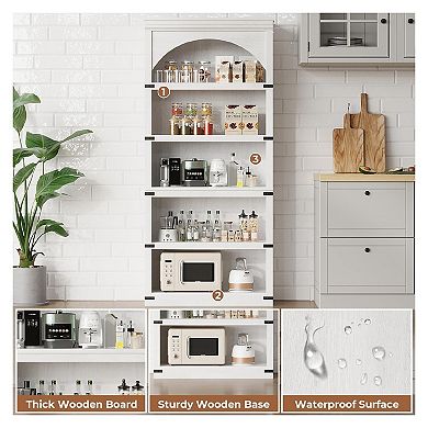 Farmhouse Arched Bookshelf, Wooden Arch Book Shelf with Wooden Base, 5 Tier Bookshelves