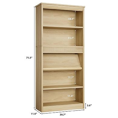 5 Tier Farmhouse Bookshelf with Wood Base, Wood Bookshelf Rustic Vintage Book Shelf