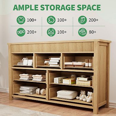 7 Drawer Dresser for Bedroom, Wooden Chest of Drawers, Fluted TV Stand, Storage Organizer