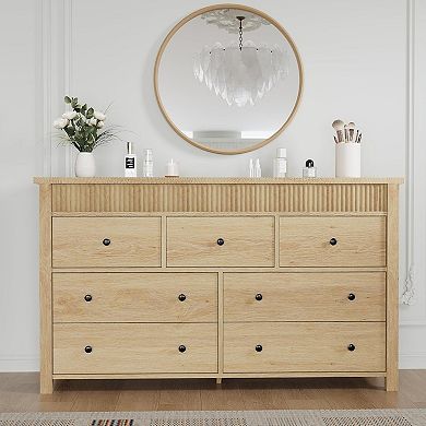 7 Drawer Dresser for Bedroom, Wooden Chest of Drawers, Fluted TV Stand, Storage Organizer