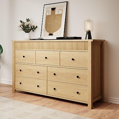 7 Drawer Dresser for Bedroom, Wooden Chest of Drawers, Fluted TV Stand, Storage Organizer