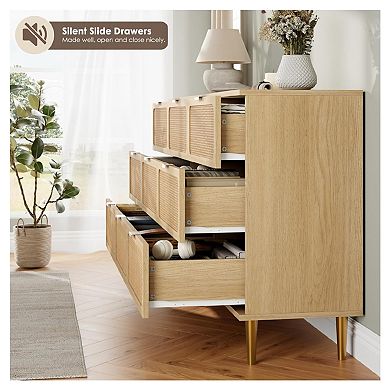 Rattan 9 Drawer Dressers for Bedroom,Dresser with Deep Drawers, Large Chest of Drawers