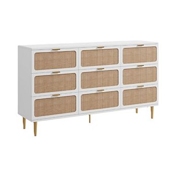 Rattan 9 Drawer Dressers for Bedroom,Dresser with Deep Drawers, Large Chest of Drawers
