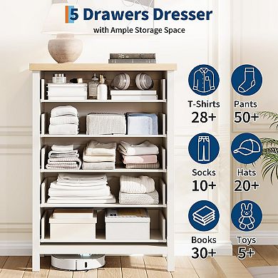 Fluted 5 Drawer Tall Dresser for Bedroom, 42.9'' Tall Wooden Chest of Drawers