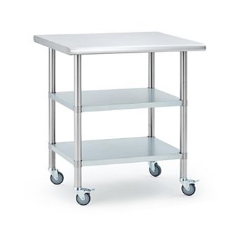 24x30 in Commercial Stainless Steel Table for Kitchen with 4 Caster Wheels, 2 Adjustable Undershelf