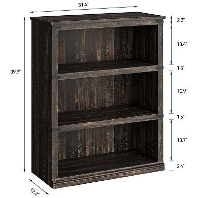 Wooden 3-Tier Bookcase, Farmhouse Bookshelf, Floor Standing Display Storage Shelves
