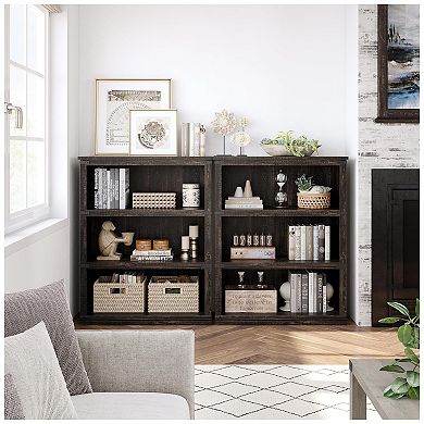 Wooden 3-Tier Bookcase, Farmhouse Bookshelf, Floor Standing Display Storage Shelves