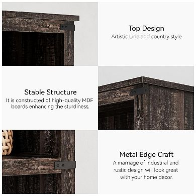 Wooden 3-Tier Bookcase, Farmhouse Bookshelf, Floor Standing Display Storage Shelves