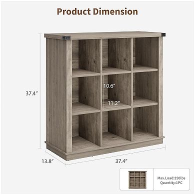 9 Cube Storage Organizer Bookshelf, 4 Tier Farmhouse Horizontal Bookcase, Wood Storage Bookcase