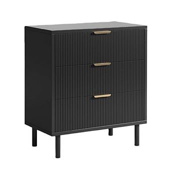 Fluted 3 Drawers Dresser, Wide Wood Chest of Drawers, Modern Storage Dresser Chest of Drawers