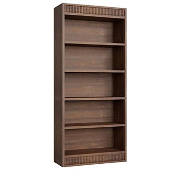 5 tier Tall Bookshelf with Wooden Base, Wood Bookshelf Vintage Book Shelf