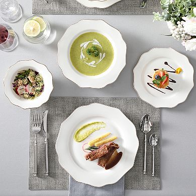 16-piece Dinnerware Set for 4, Dinner Plates, Dessert Plates, Soup Plates, Bowls, New Bone China
