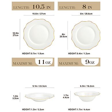 16-piece Dinnerware Set for 4, Dinner Plates, Dessert Plates, Soup Plates, Bowls, New Bone China