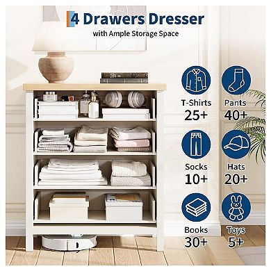 Fluted 4 Drawers Dresser for Bedroom, 35.4" Tall Chest of Dressers for Closet, 4 Fluted Drawers