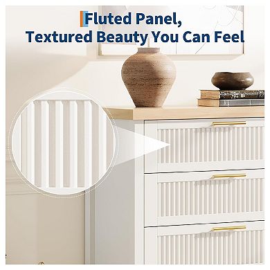Fluted 4 Drawers Dresser for Bedroom, 35.4" Tall Chest of Dressers for Closet, 4 Fluted Drawers