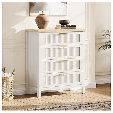 Fluted 4 Drawers Dresser for Bedroom, 35.4" Tall Chest of Dressers for Closet, 4 Fluted Drawers