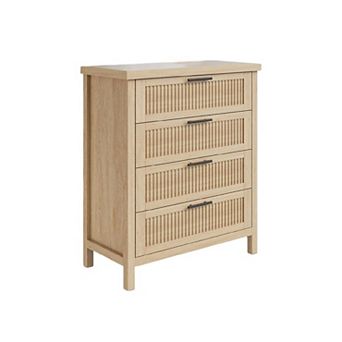 Fluted 4 Drawers Dresser for Bedroom, 35.4" Tall Chest of Dressers for Closet, 4 Fluted Drawers