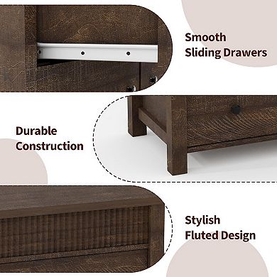 6 Drawer Dresser for Bedroom, Wooden Chest of Drawers, Fluted TV Stand, Storage Organizer