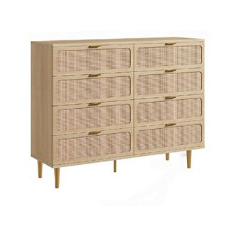 Rattan Dresser with 8 Drawers,Modern Closet with Deep Storage, Large Chest of Drawers