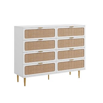 Rattan Dresser with 8 Drawers,Modern Closet with Deep Storage, Large Chest of Drawers