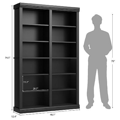 74.5" Tall Bookshelf with Double Storage, Extra Wide Bookshelf, 6-Tier Double Wide Book Shelf