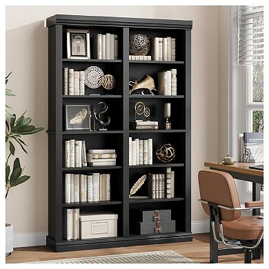 74.5" Tall Bookshelf with Double Storage, Extra Wide Bookshelf, 6-Tier Double Wide Book Shelf