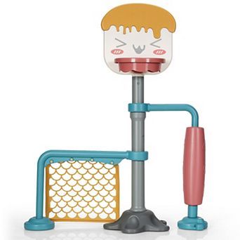 3-in-1 Kids Basketball Stand Set with Soccer and Ring Roller