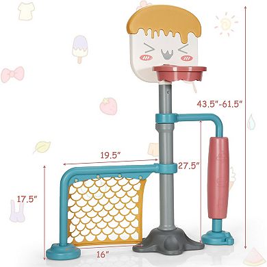 3-in-1 Kids Basketball Stand Set with Soccer and Ring Roller