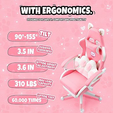 Ergonomic Gaming Chair - Recline Back, Footrest, Paw Lumbar Lumbar