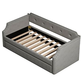 Whisen Twin Size Upholstered Daybed, Sofa Bed with Trundle and Padded Back