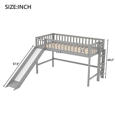 Whisen Low Loft Bed with Ladder and Slide