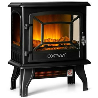 Freestanding Electric Fireplace Stove, 1400W 3 Sided Flame View