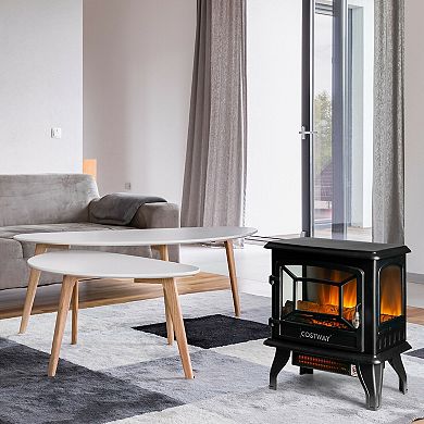 Freestanding Electric Fireplace Stove, 1400W 3 Sided Flame View