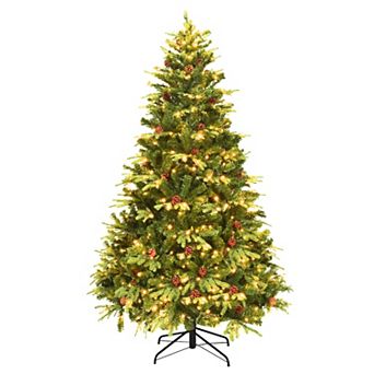 7FT Artificial Christmas Tree with Pine Cones & LED Lights