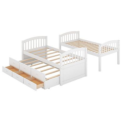 Whisen Twin over Twin Wood Bunk Bed with Ladder, Trundle and Drawers