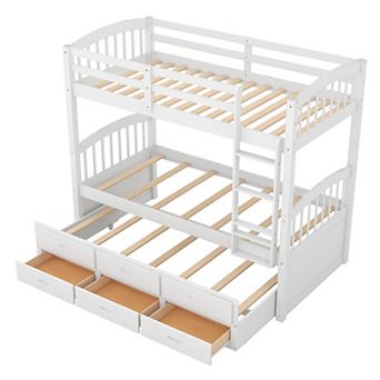Whisen Twin over Twin Wood Bunk Bed with Ladder, Trundle and Drawers