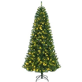 8FT Artificial Hinged Christmas Tree with Remote Color-Changing LED Lights