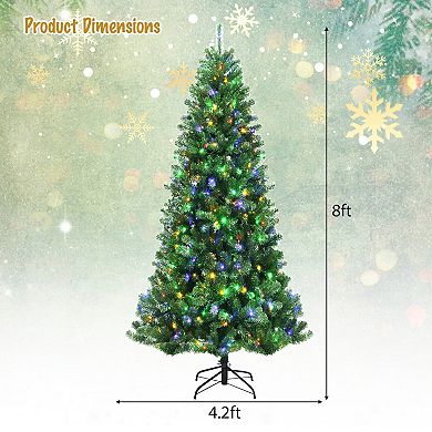8FT Artificial Hinged Christmas Tree with Remote Color-Changing LED Lights