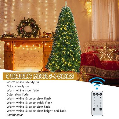 8FT Artificial Hinged Christmas Tree with Remote Color-Changing LED Lights