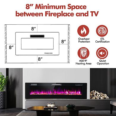 60 Inches Ultra-thin Electric Fireplace with Remote Control and Timer Function