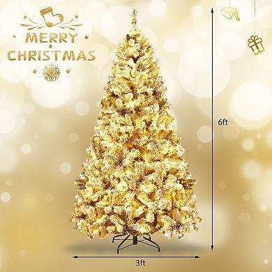 6FT Pre-Lit Snow Flocked Hinged Artificial Christmas Tree