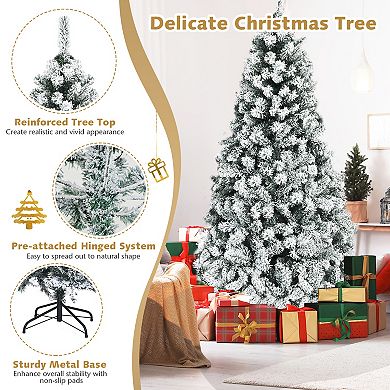 6FT Pre-Lit Snow Flocked Hinged Artificial Christmas Tree