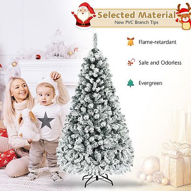 6FT Pre-Lit Snow Flocked Hinged Artificial Christmas Tree