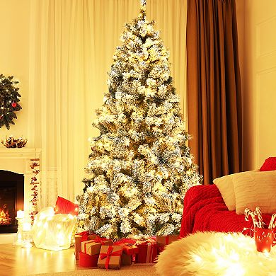 6FT Pre-Lit Snow Flocked Hinged Artificial Christmas Tree