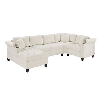 Whisen Modern U-shaped Sectional Sofa & Oversized Sectional Couch with Cup Holders, Storage Space