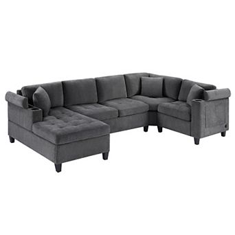 Whisen Modern U-shaped Sectional Sofa & Oversized Sectional Couch with Cup Holders, Storage Space