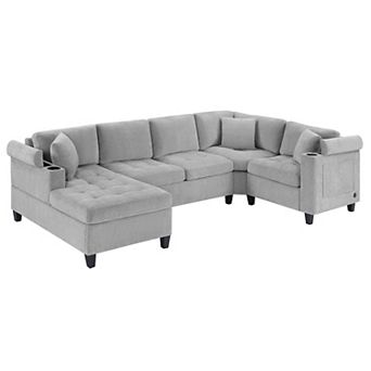 Whisen Modern U-shaped Sectional Sofa & Oversized Sectional Couch with Cup Holders, Storage Space