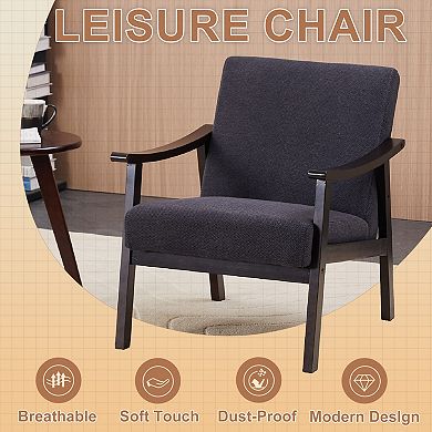 Upholstered Arm Accent Chair with High Back and Solid Wood Frame