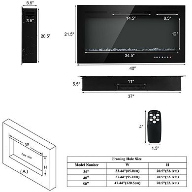 40-Inch Electric Fireplace Recessed with Thermostat