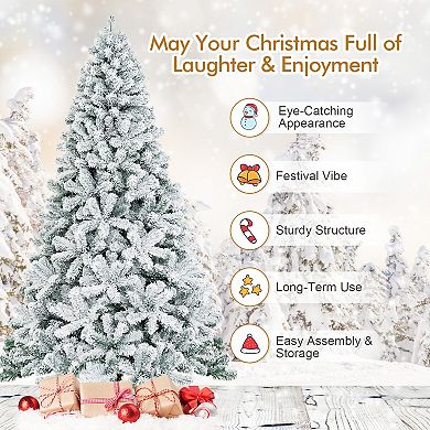 7.5FT Snow Flocked Hinged Artificial Christmas Tree Unlit